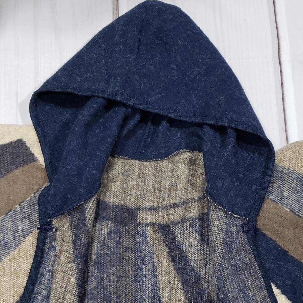 Sunburst Swing Striped Poncho Boho Hooded Jacket - Picture 8 of 12